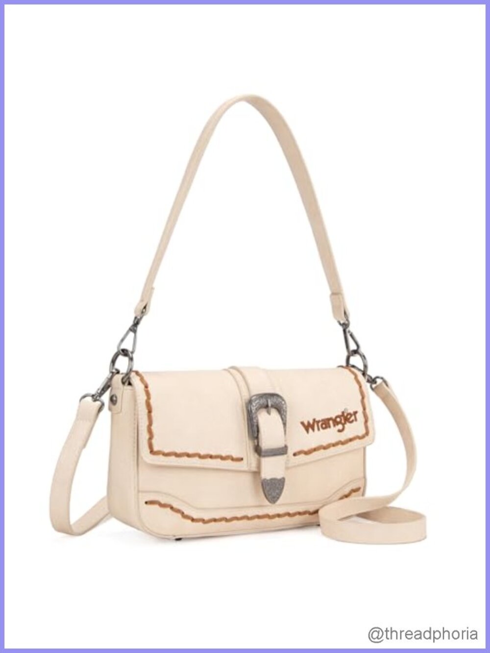Wrangler Western Faux Leather Flap Crossbody Purse with Whipstitch & Fringe
